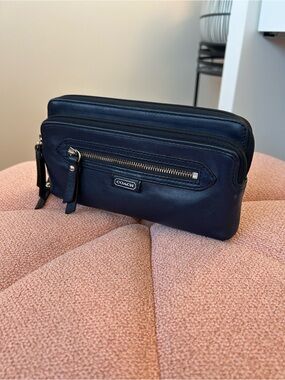 Coach Navy Leather Double-Zip wallet